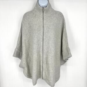 J. Jill Womens Gray Knit Full Zip Sweater Poncho Fits Size S-L